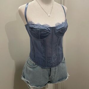 NWT Dealmore Periwinkle Purple Blue Lace Corset Tank Top - M